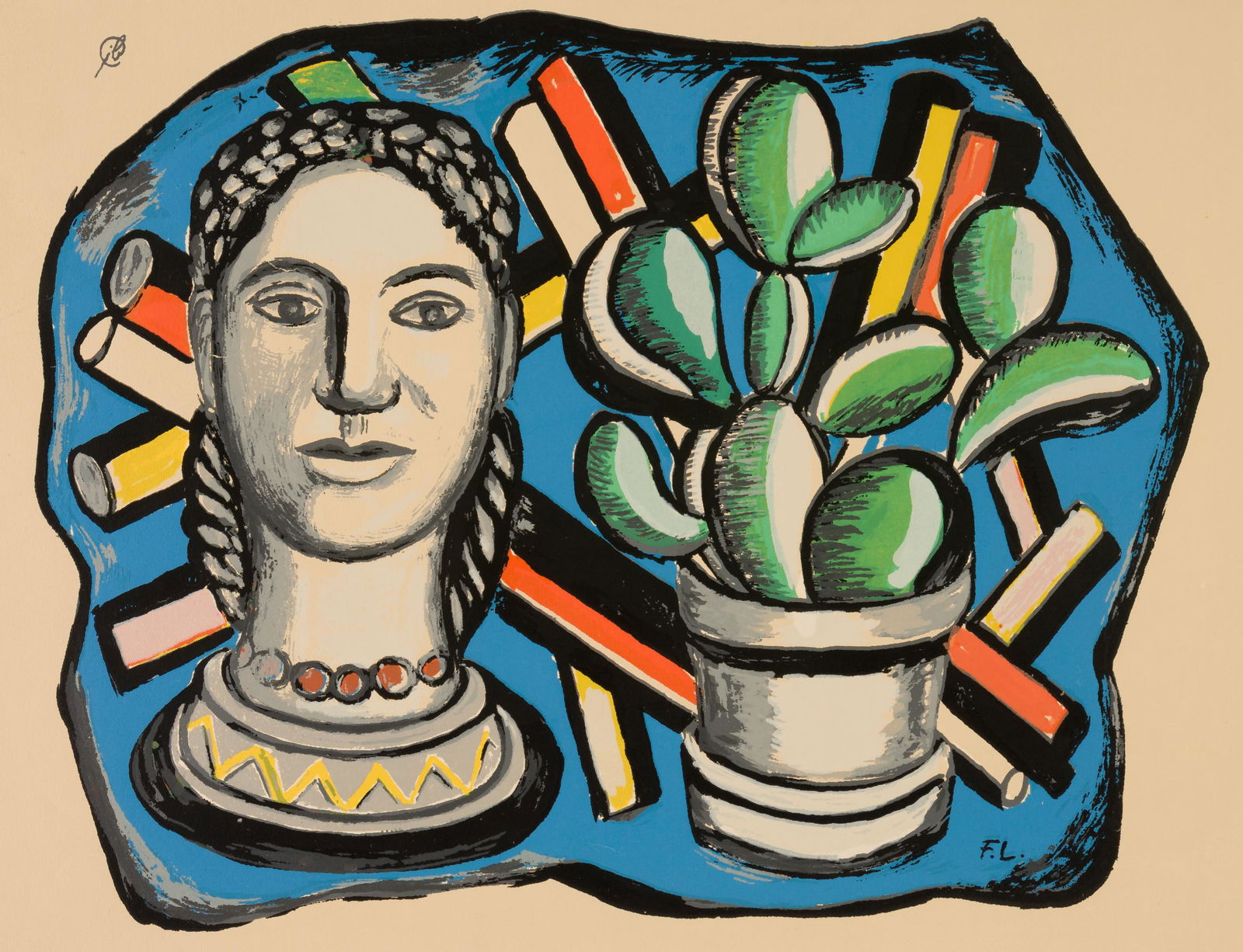 Fernand LEGER (1881-1955), Tête et cactus, Large: Fernand LEGER (1881-1955), Tête et cactus, Large Serigraph, with monogram, 27 x 35 cm