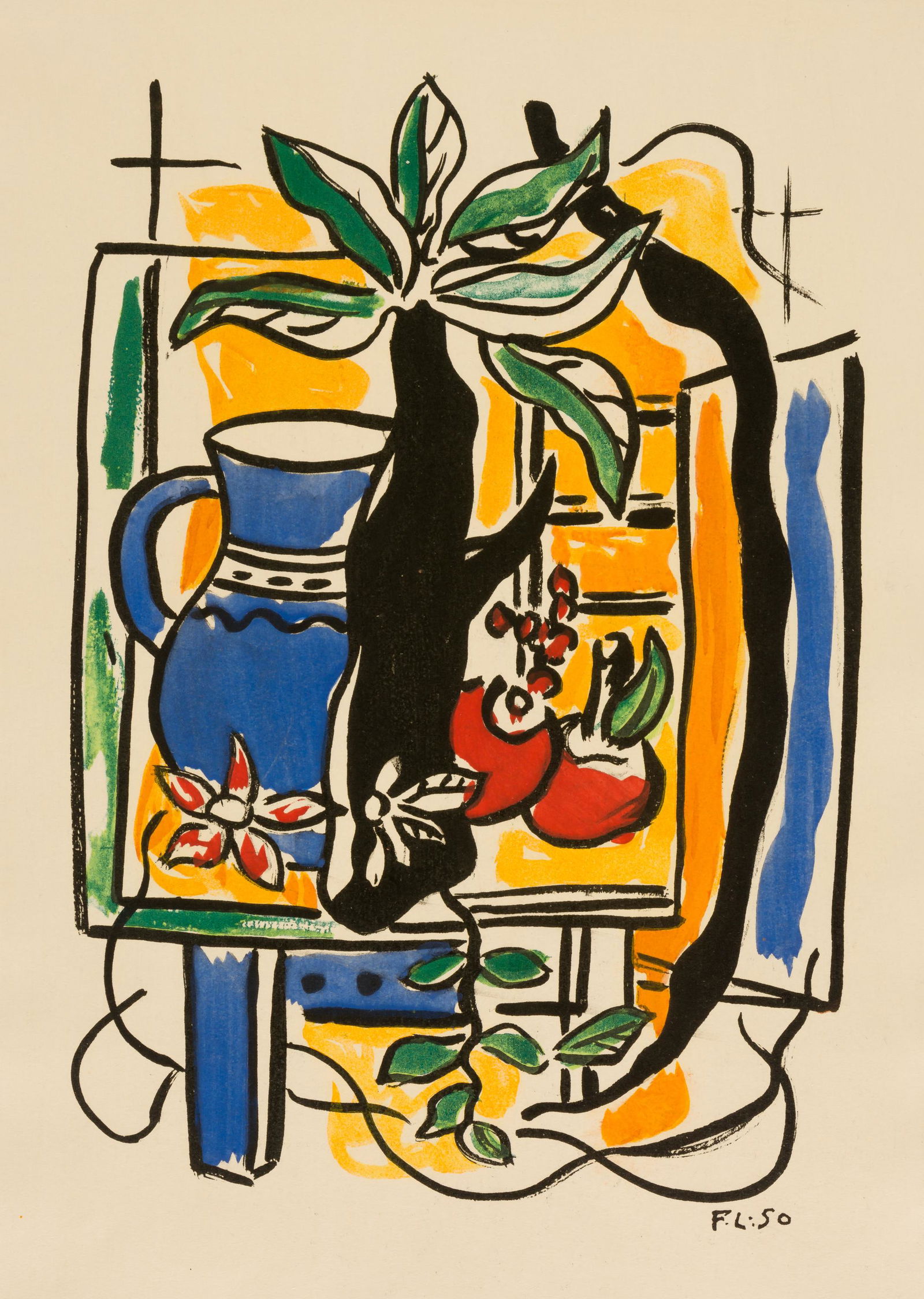 Fernand LEGER (1881-1955), Nature morte, Large: Fernand LEGER (1881-1955), Nature morte, Large Lithography, with monogramm and date (19)50, 30 x 22 cm