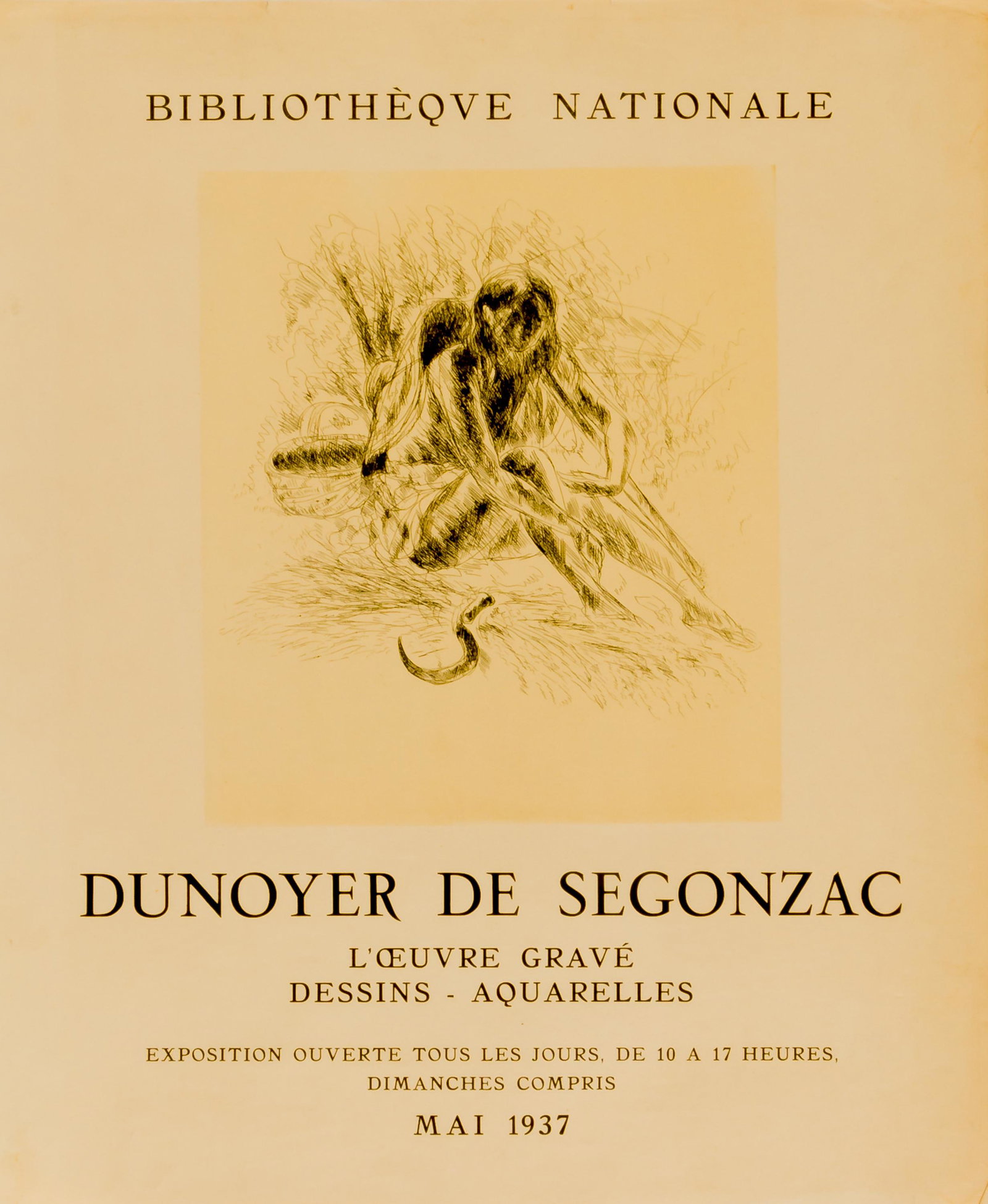 Andre DUNOYER DE SEGONZAC (1884-1974): Andre DUNOYER DE SEGONZAC (1884-1974)Plakat der Bibliotheque Nationale, Mai 193759,5 x 50 cm