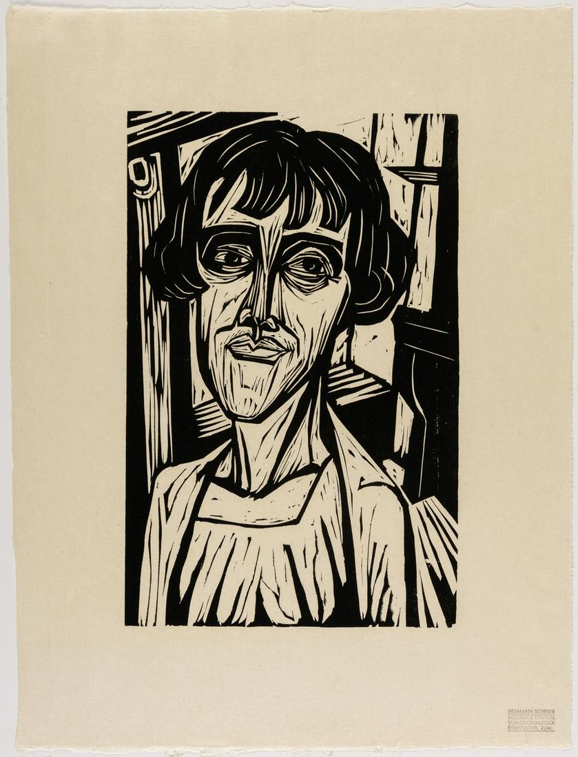 Hermann SCHERER (1893-1927) - A portrait of a woman: Hermann SCHERER (1893-1927) A portrait of a woman Very large woodcut, with stamp: Reprint 1974/1976 from the original stock copy No. 2/70 42 x 27 cm