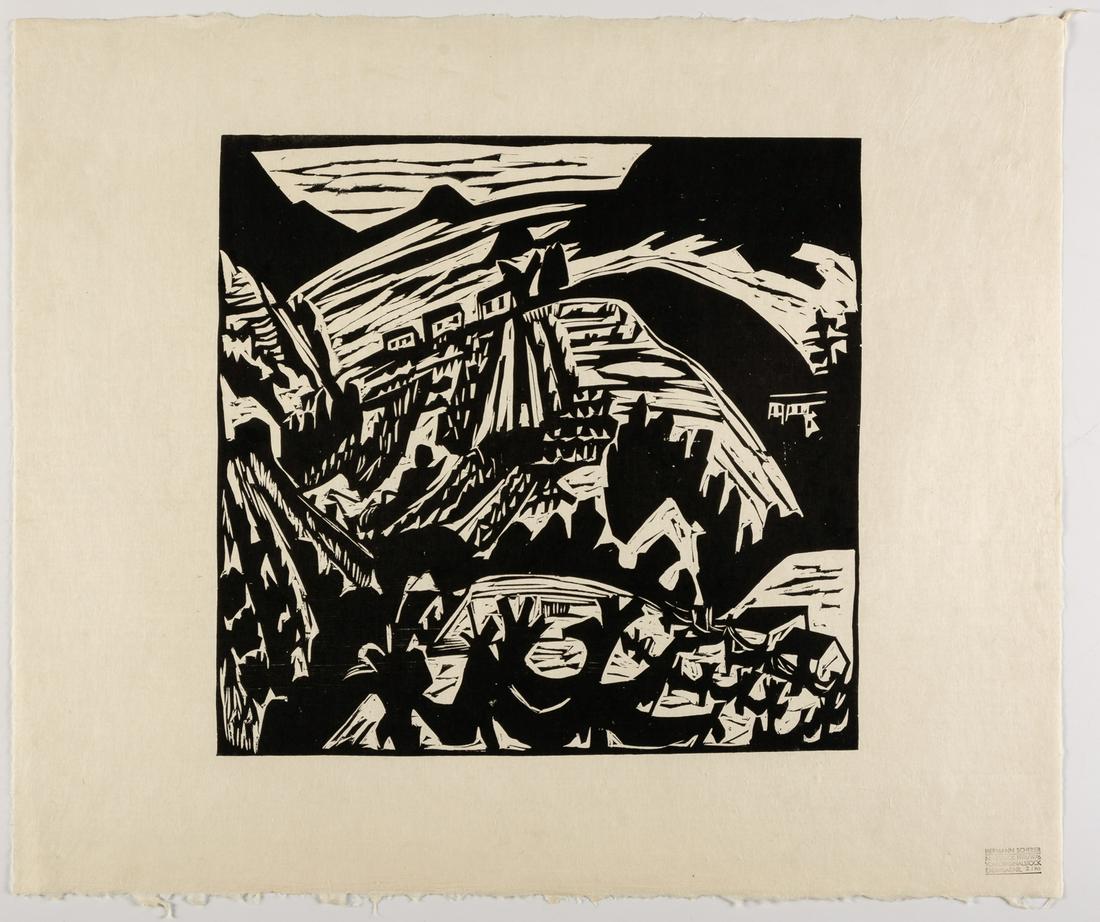 Hermann SCHERER (1893-1927) - Ticino landscape: Hermann SCHERER (1893-1927) Ticino landscape Very large woodcut, with stamp: Reprint 1974/1976 from the original stock copy No. 2/70 43 x 44.5 cm