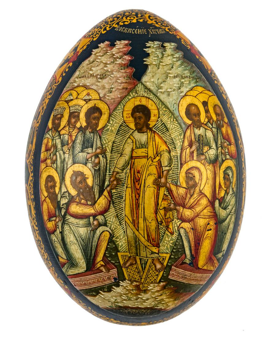 VERY FINELY PAINTED LACQUER EASTER EGG WITH ANASTASIS (1 of 3)