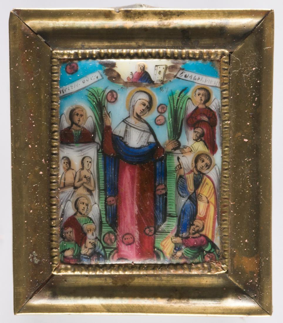 RUSSIAN FINIFT SHOWING THE MOTHER OF GOD 'JOY TO ALL: RUSSIAN FINIFT SHOWING THE MOTHER OF GOD 'JOY TO ALL WHO SORROW WITH THE COINS' 19th c. 5,5 x 4,5 cm