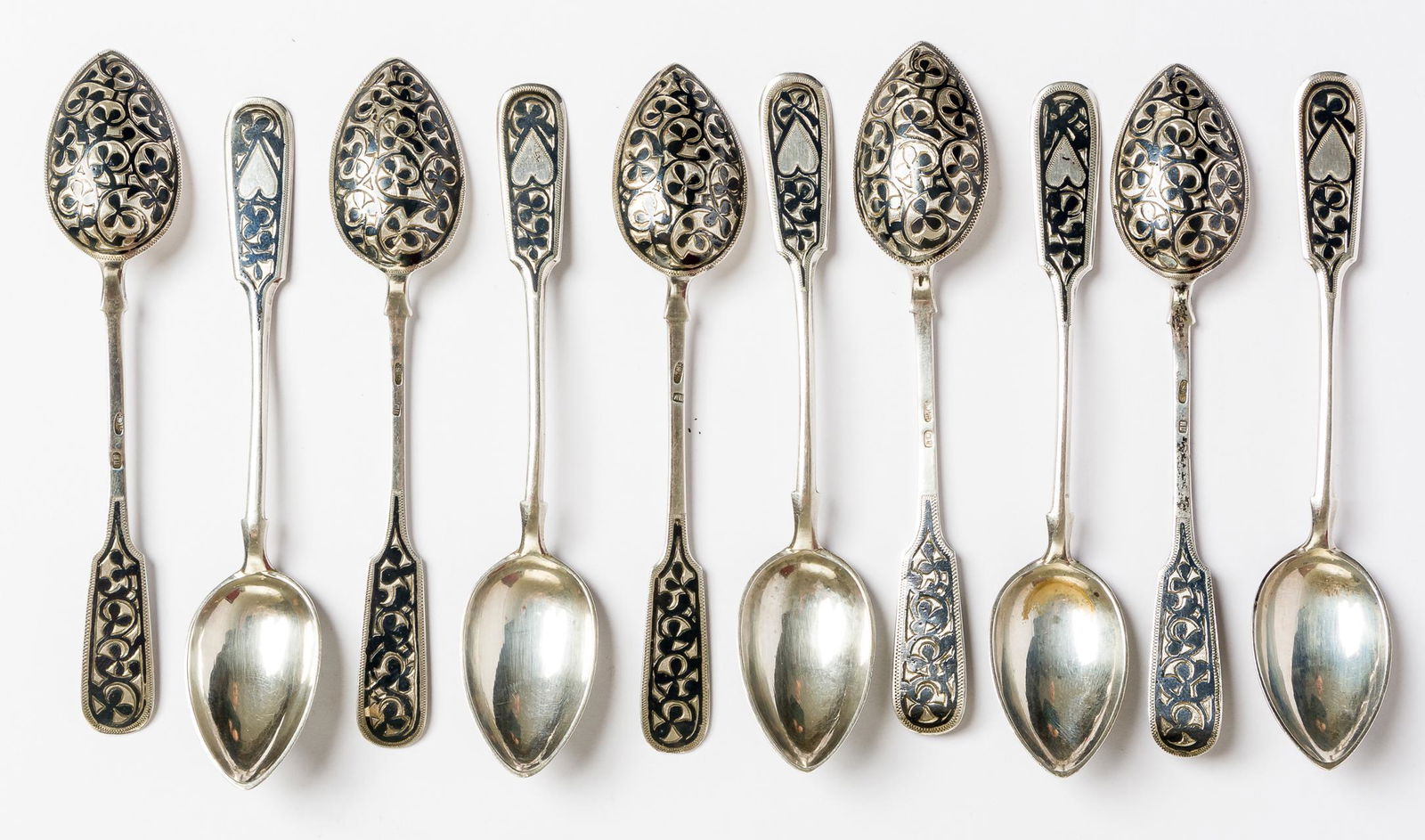 10 RUSSIAN NIELLO SILVER SPOONS (1 of 2)