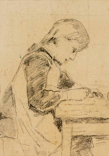 Albert ANKER (1831-1910): Albert ANKER (1831-1910) Charcoal on paper, minor foxing, unsigned 34x23.5cm The consignor's father-in-law received the drawing from his father in law, who got it directly from Albert Anker.