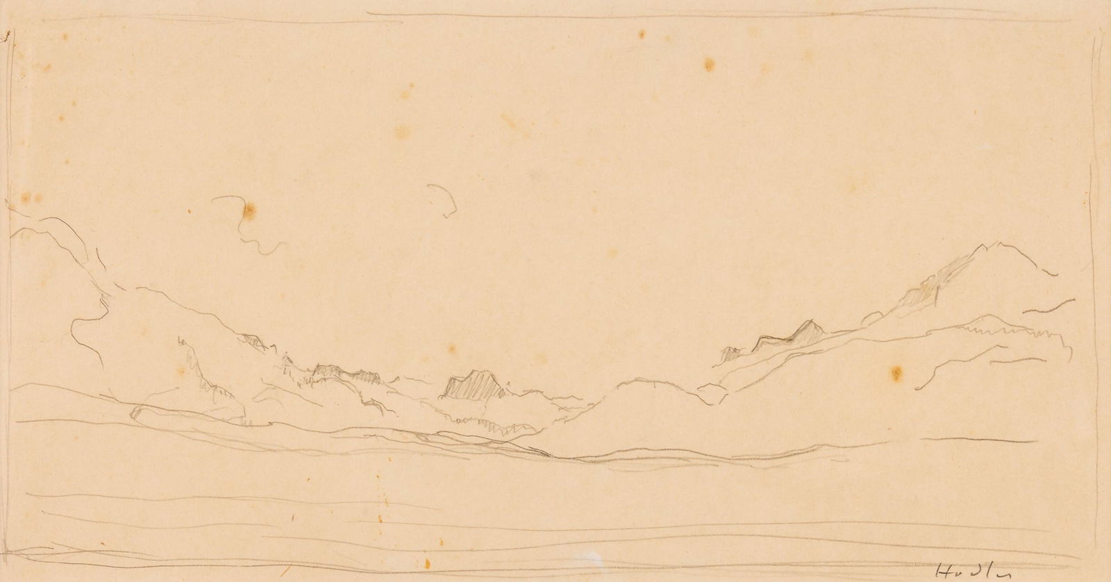 Ferdinand HODLER (1853-1918): Ferdinand HODLER (1853-1918) LandscapePencil on paper, slightly foxed, signed36x19.5cm