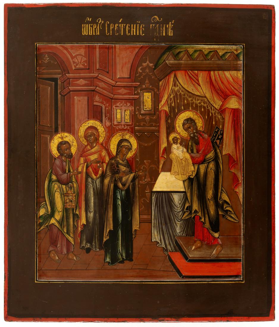 RUSSIAN ICON SHOWING THE PRESENTATION OF CHRIST INTO THE TEMPLE (1 of 2)