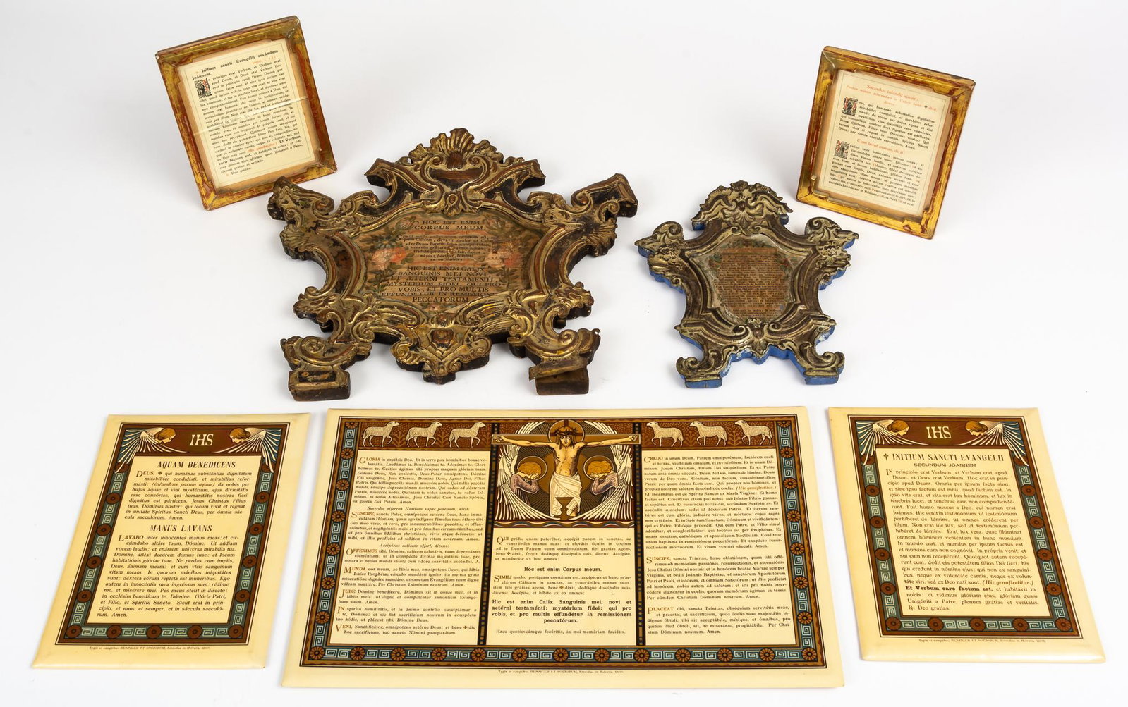COLLECTION OF ALTAR CARDS FOR TRIDENTINE MASS: COLLECTION OF ALTAR CARDS FOR TRIDENTINE MASS Wood with silver-plated copper overlays, gilded wood and plastic, early 19th and 20th c.. H: from 16.5 cm to 31 cm