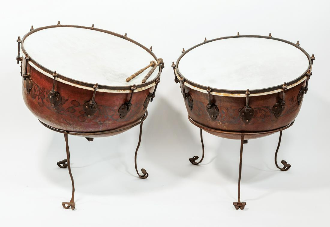 PAIR OF BAROQUE TIMPANI WITH ORIGINAL MALLETS, AUSTRIA / SOUTH TYROL
