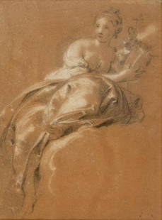 Jacob DE WIT (c.1695-1754), attributed to: Femme au tambourin Drawing on paper, probably 18th c. 38.5 x 29 cm, frame: 54 x 44 cm A confirmation of authenticity .can be found on the back of the frame. Provenance according to the text