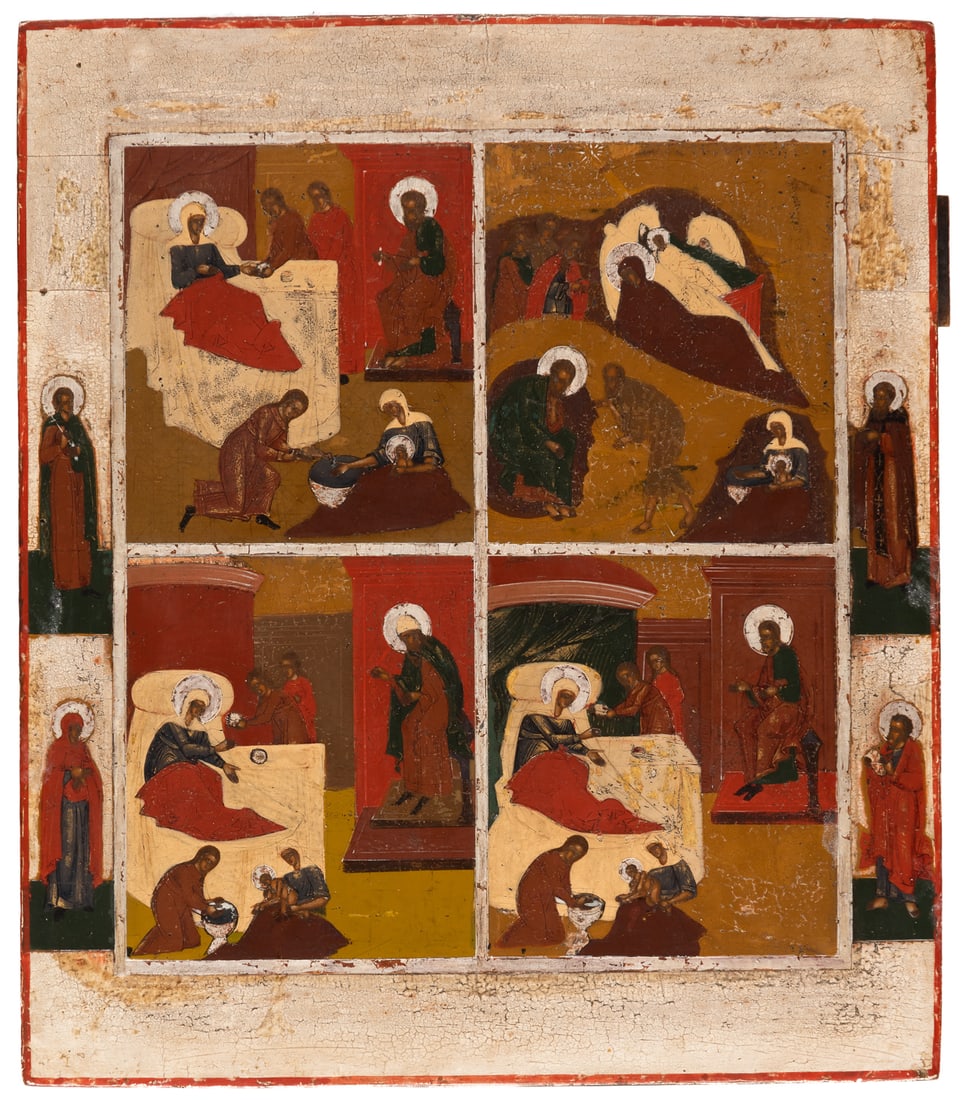 RUSSIAN ICON SHOWING THE NATIVITY OF MARY, THE NATIVITY OF CHRIST, THE NATIVITY OF (1 of 2)