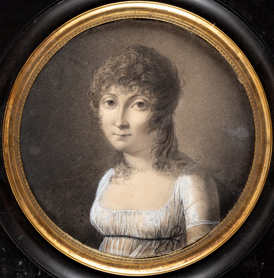 Pierre-Paul PRUD'HON (1758-1823), zugeschrieben: Pierre-Paul PRUD'HON (1758-1823), zugeschrieben Madame Ray Kreide auf Papier auf Karton, verso bezeichnet D. 19,5 cm, Rahmen: 29,5 x 29 cm Pierre-Paul PRUD'HON (1758-1823), attributed to Madame Ray Ch