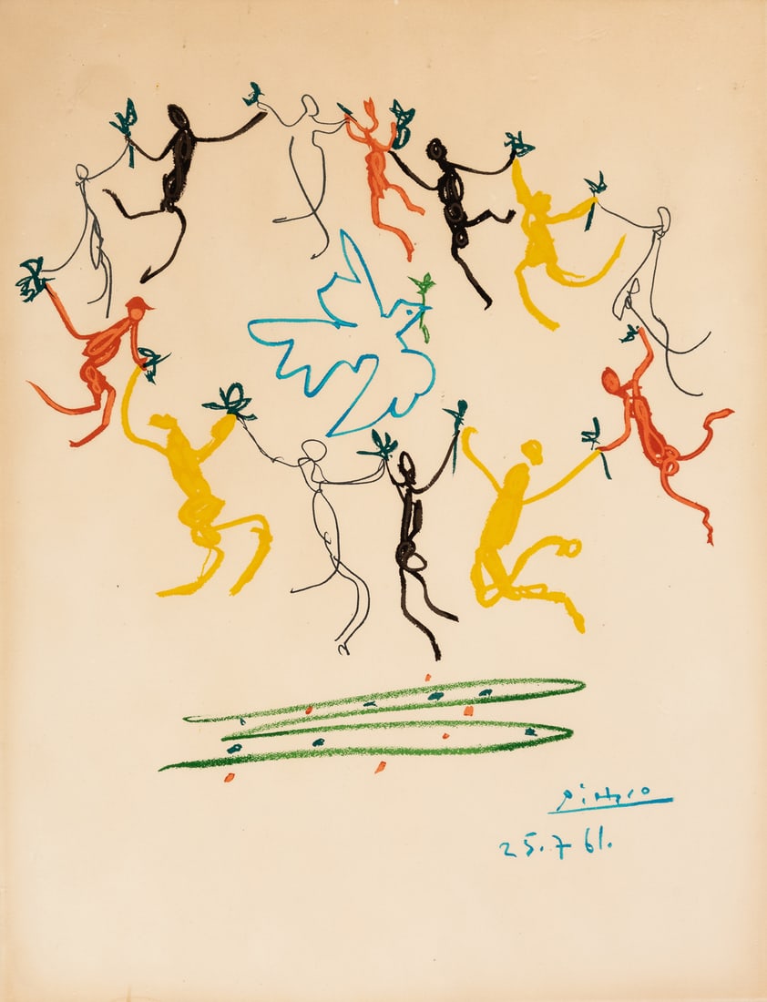 Pablo PICASSO (1881-1973): Pablo PICASSO (1881-1973) "Der Reigen der Jugend" Farboffsetdruck, rechts unten im Druck signiert und datiert ”Picasso 25.7.(19)61” 62 x 47 cm Pablo PICASSO (1881-1973) The Dance of Youth"