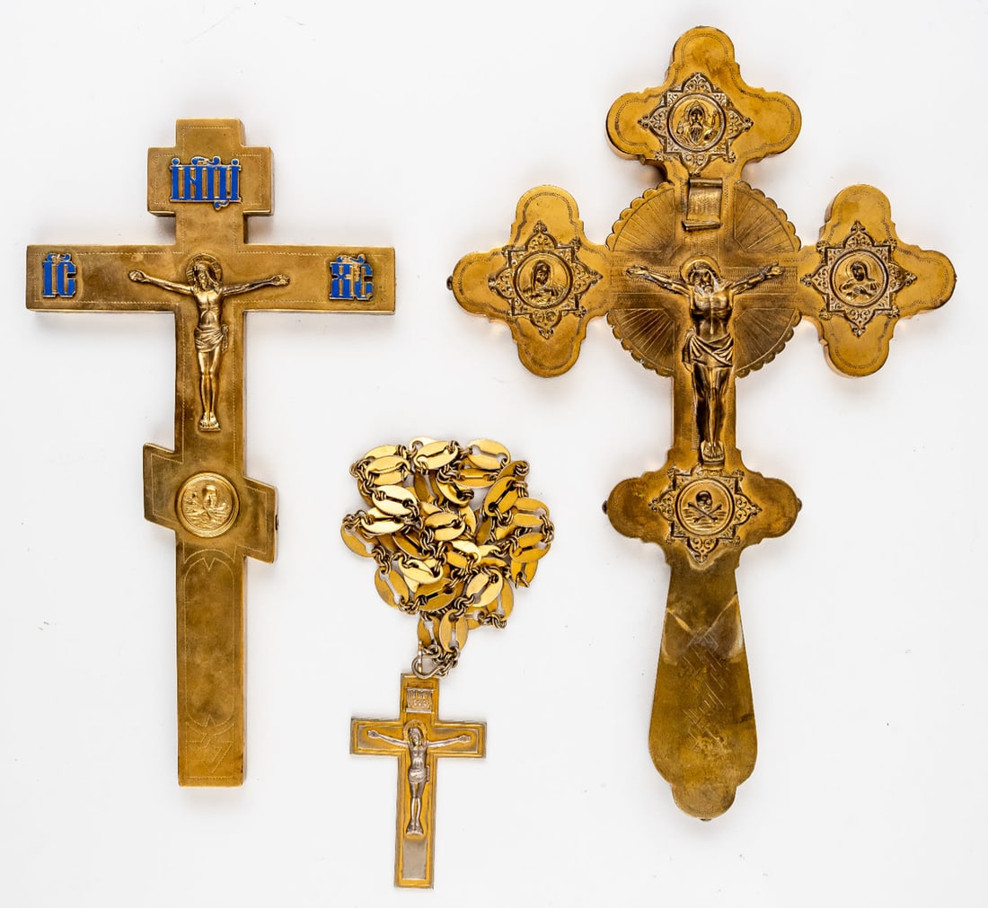 2 RUSSIAN BENEDICTION CROSSES AND ONE PRIEST CROSS (1 of 2)