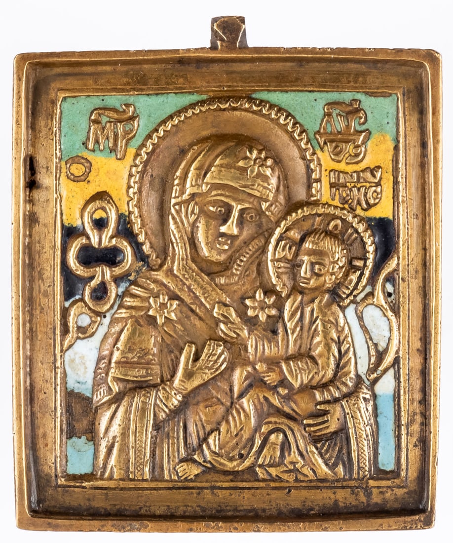 RUSSIAN METAL ICON SHOWING THE MOTHER OF GOD TICHVINSKAYA (1 of 1)
