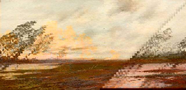 Robert GALLON (1845-1925): Landscape by the water Oil on canvas, signed lower right 30.5 x 61 cm, frame: 44 x 75 cm