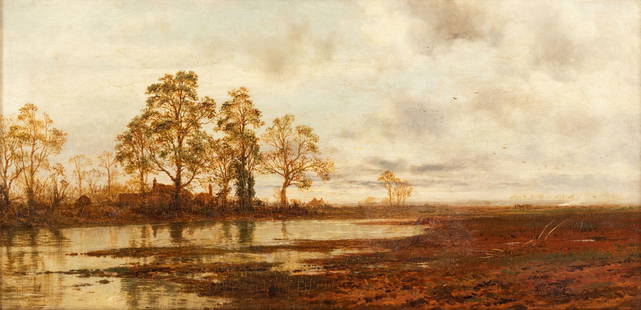 Robert GALLON (1845-1925): Landscape by the water Oil on canvas, signed lower right 30.5 x 61 cm, frame: 44 x 75 cm 