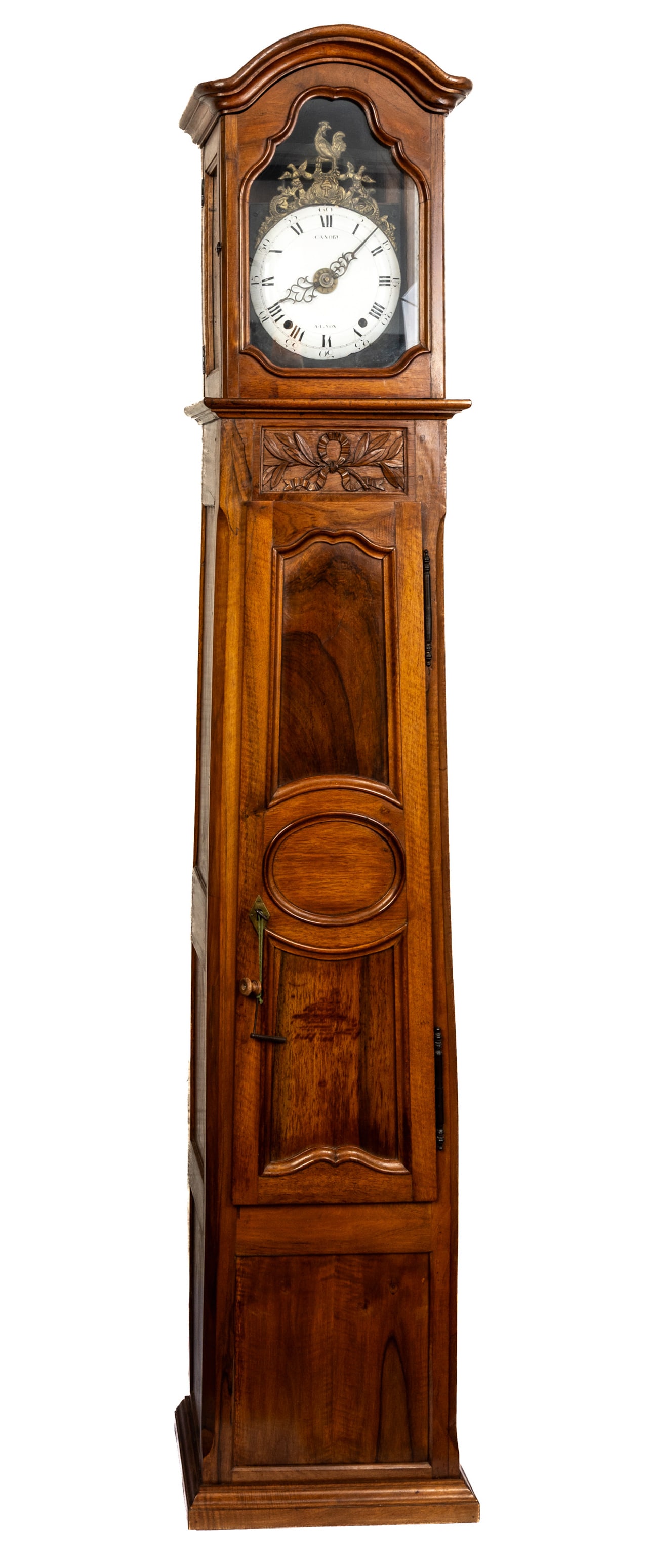 COMTOISE WITH ROOSTER, FLOOR CLOCK: France, Canoby à Lyon, restored by Heinz Müller, probably 18th c. H: 227 cm Heinz Müller was an ébéniste based in Bern who was the last to represent Bern furnitu