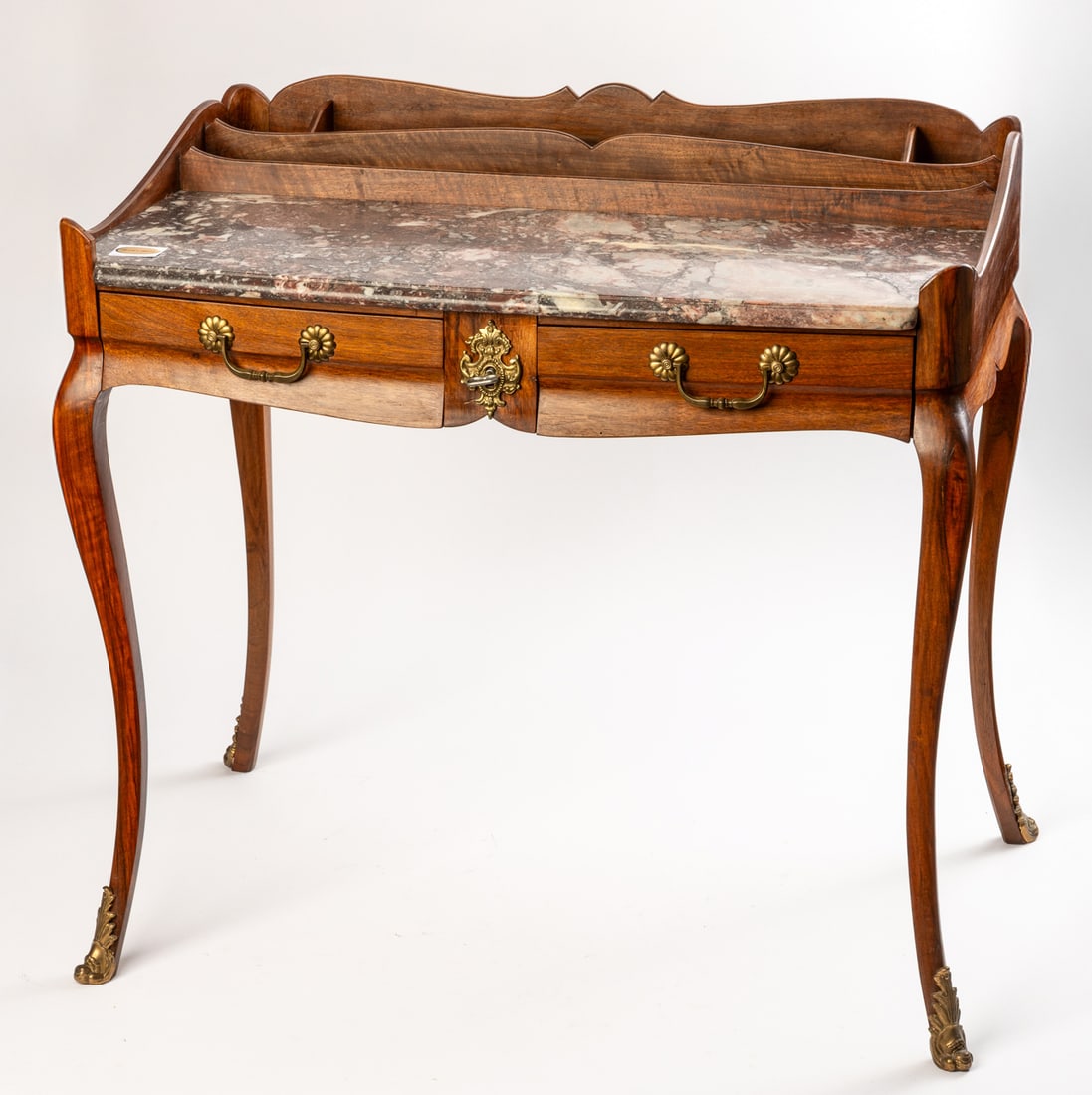 SECRETARY WITH MARBLE TOP IN BAROQUE STYLE: Bern, manufactured by Heinz Müller, 20th c. 83 x 86.5 x 56 cm Heinz Müller was an ébéniste based in Bern who was the last to represent Bern furniture art of the 18th and 19th