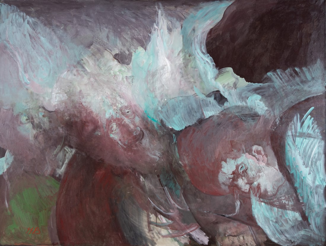 Hyman BLOOM (1913-2009): Seance I Monumental painting, oil on canvas, monogrammed "HB", ca. 1957 112 x 149.5 cm, frame: 126.5 x 164 cm Willem de Kooning once said that he and Jackson Pollock bo