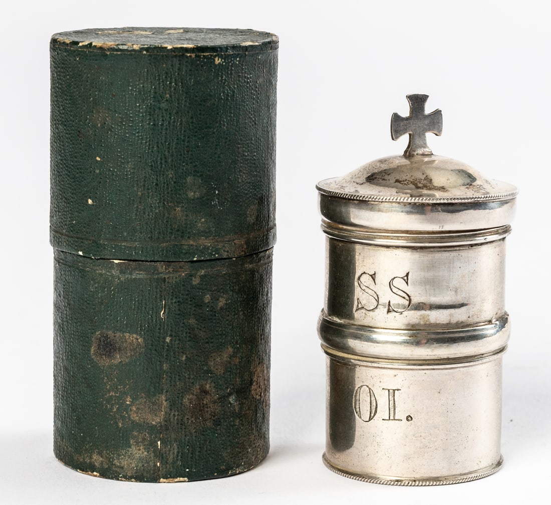 GERMAN SILVER VESSEL FOR 2 HOLY OILS (1 of 2)