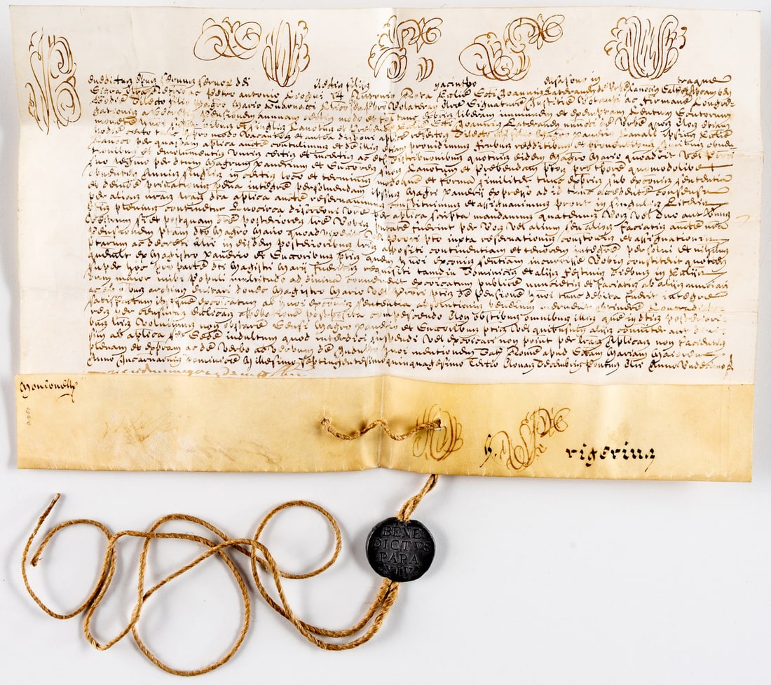 PAPAL BULL OF BENEDICT XIV. REGARDING A PENSION IN THE LATERAN BASILICA. (1 of 2)