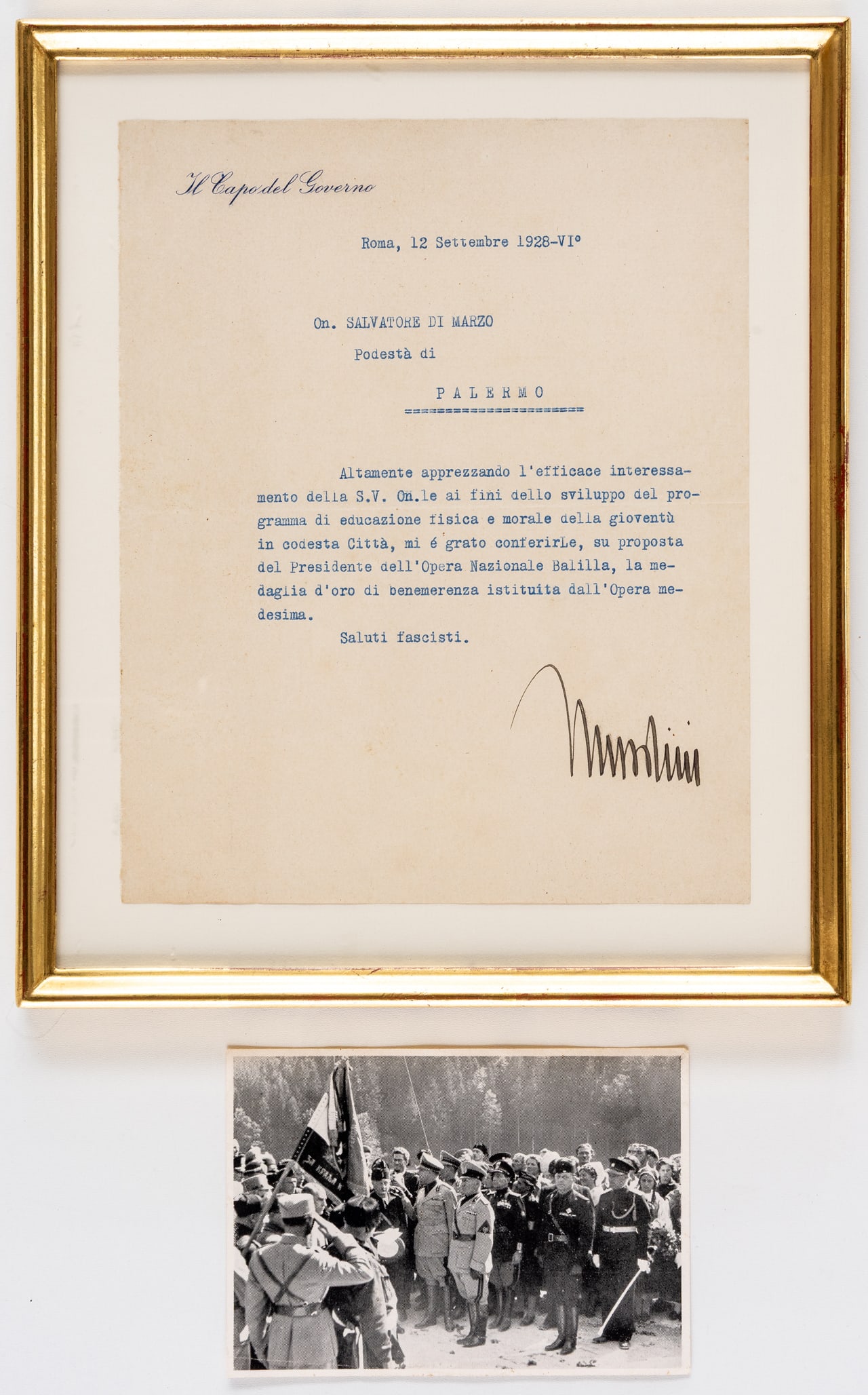 LETTER SIGNED BY BENITO MUSSOLINI (1 of 1)