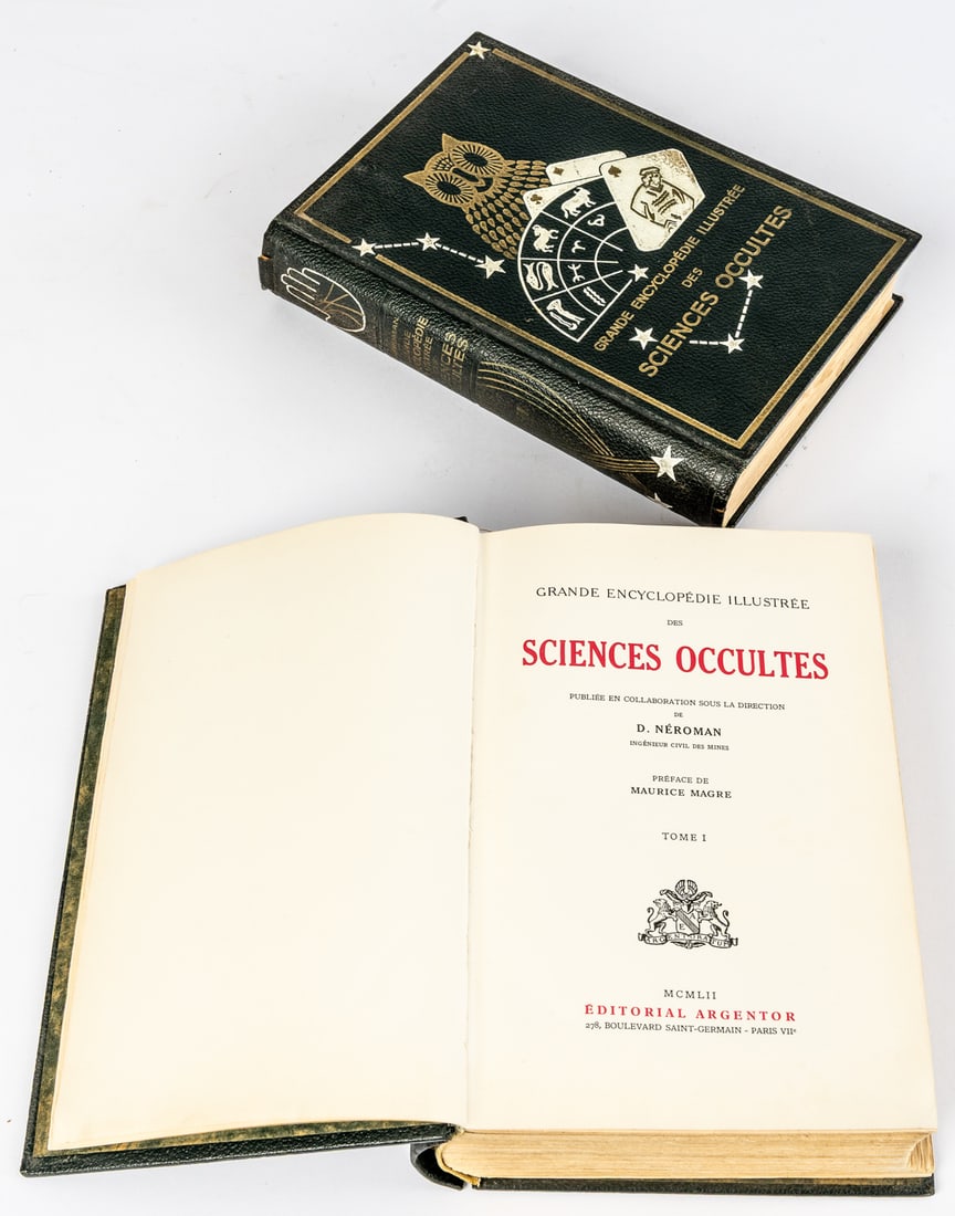 GRANDE ENCYCLOPÉDIE ILLUSTRÉE DES SCIENCES OCCULTES: Author: Don Néroman, Publisher: Éditorial Argentor, Paris, 1952, 2 vols., uncollated, binding partially stained and bumped. 25 x 17.5 x 4.5 cm and 25 x 17.5 x 5 cm