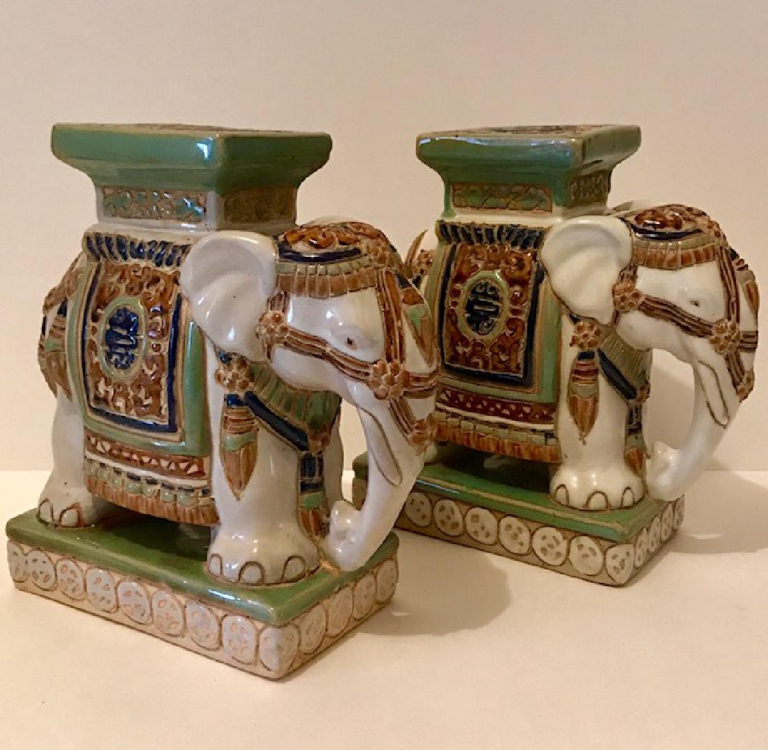 Lot of 2 Early Japanese Porcelain Elephant Stools: Hand Painted – Excellent Condition