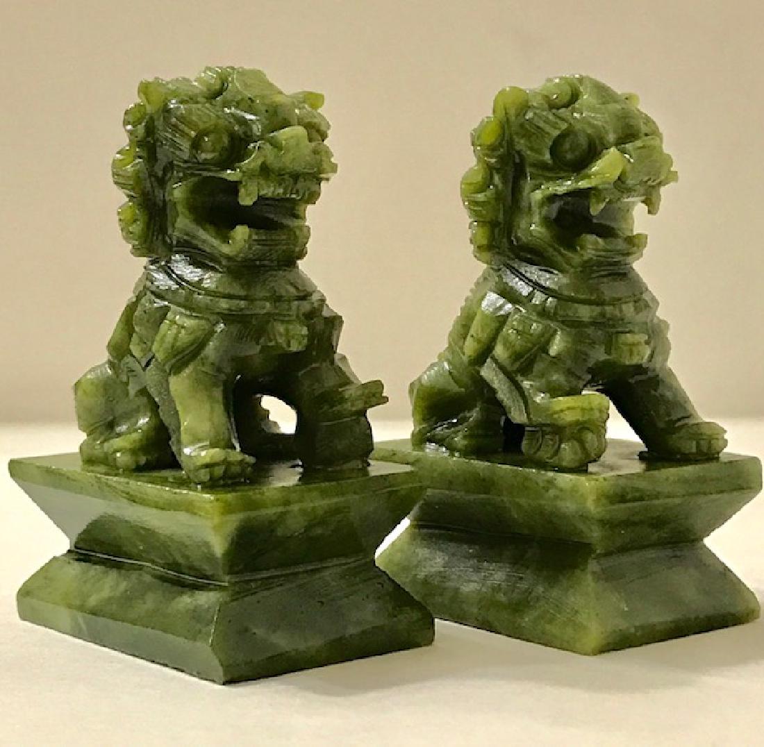 Hand Carved Natural Jade Temple Guardian FOO DOGS: Extremely Ornate – Multiple Photos Posted