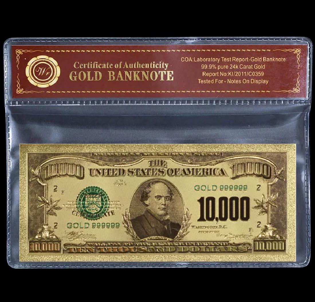 1928 Lab Tested $10,000 Gold Certificate Banknote: 24k Gold Plate Tested for Bank Notes on Display