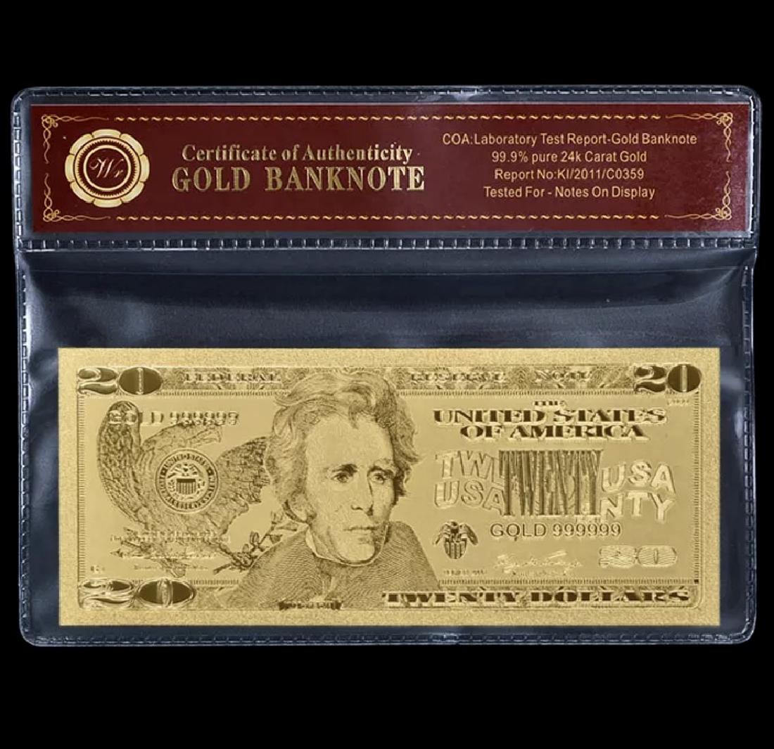 Lab Tested 24k Gold $20 Gold U.S. Banknote: Tested for Notes on Display w/COA