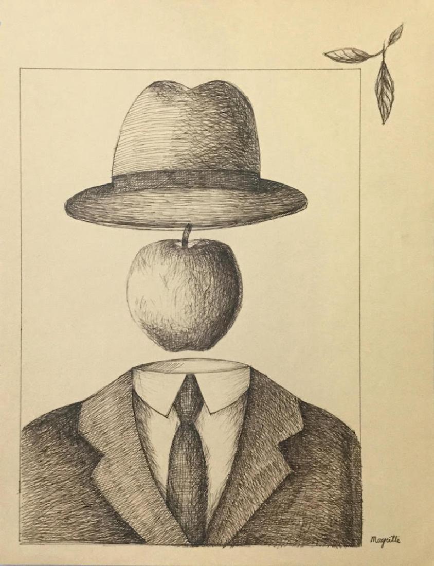 RENE MAGRITTE (1898-1967): RENE MAGRITTE (1898-1967) Attrib., Title: Untitled, Medium: Ink on paper, Date: 1964, Size: 13 ¾ x 10 ¾ in. COA. Was a Belgian artist and one of the most enduringly influential members of the Surrea
