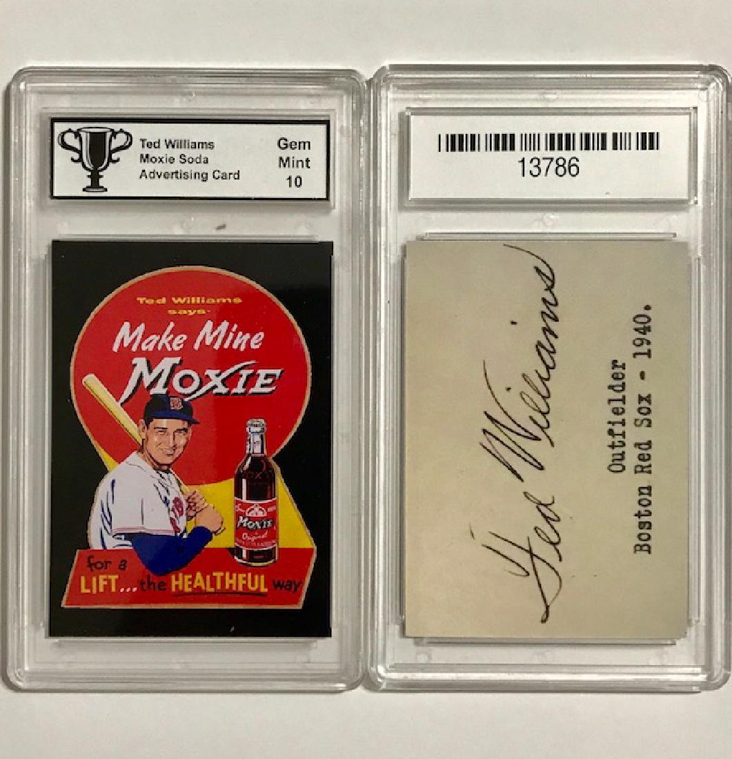 Gem 10 TED WILLIAMS Advertising Baseball Card: “MOXIE SODA” – Great Card