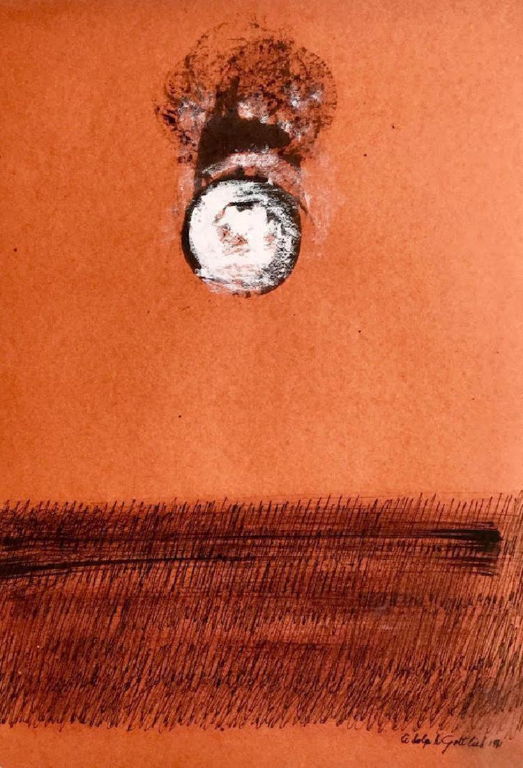 ADOLPH GOTTLIEB (1903-1974) Attrib.: ADOLPH GOTTLIEB (1903-1974) Attrib, Title: Untitled, Medium: Mixed media on paper, Date: 1971, Size: 12 x 9 in. CAV. Was a prominent American painter and member of the first generation of Abstract Exp