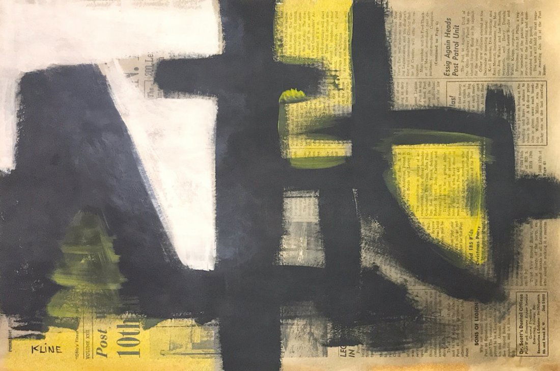 FRANZ KLINE (1910-1962) Attrib.: FRANZ KLINE (1910-1962) Attrib, Title: Untitled, Medium: Mixed media on newspaper, Date: 1958, Size: 17.50 x 12 in. CAV. Was an American Abstract Expressionist known for his distinctive monochromatic
