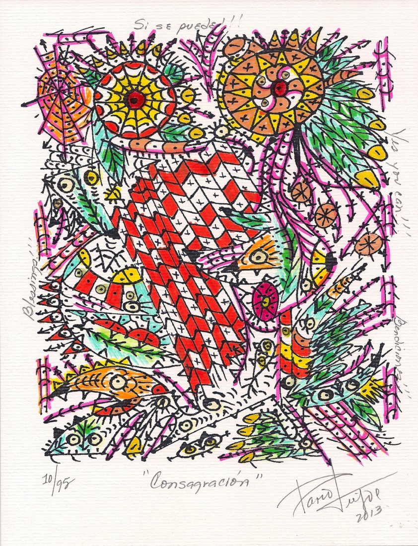 DARIO VIEJO (Cuban, b. 1966): DARIO VIEJO (Cuban, b. 1966) Title: Consagración, Medium: Lithograph Limited Edition 10/95 (Original colored by the artist's hand), Date: 2013, Size: 11 x 8.50 in. COA. Private Collection Fl, USA