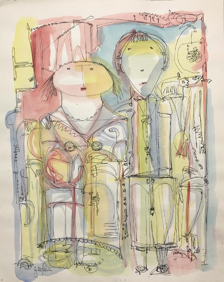 GINA PELLON, Mixed media on paper: GINA PELLON (1926-2014) Title: Untitled, Medium: Mixed media on paper, Date: c. 1970, Size: 13.75 x 11 in. COA. Was born in 1926 in Cumanayagua, Las Villas, Cuba. She was a well-known artist who lived
