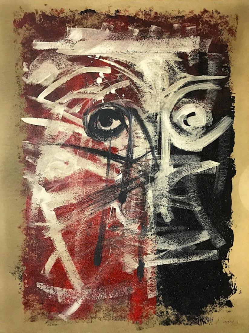 ANTONIO SAURA, Mixed media on Cardboard: ANTONIO SAURA (1930-1998) Title: Untitled, Medium: Mixed media on Cardboard, Date: c. 1980, Size: 24 x 18 in. (Attrib.). Was a Spanish Post-War artist who is considered one of the most important avant