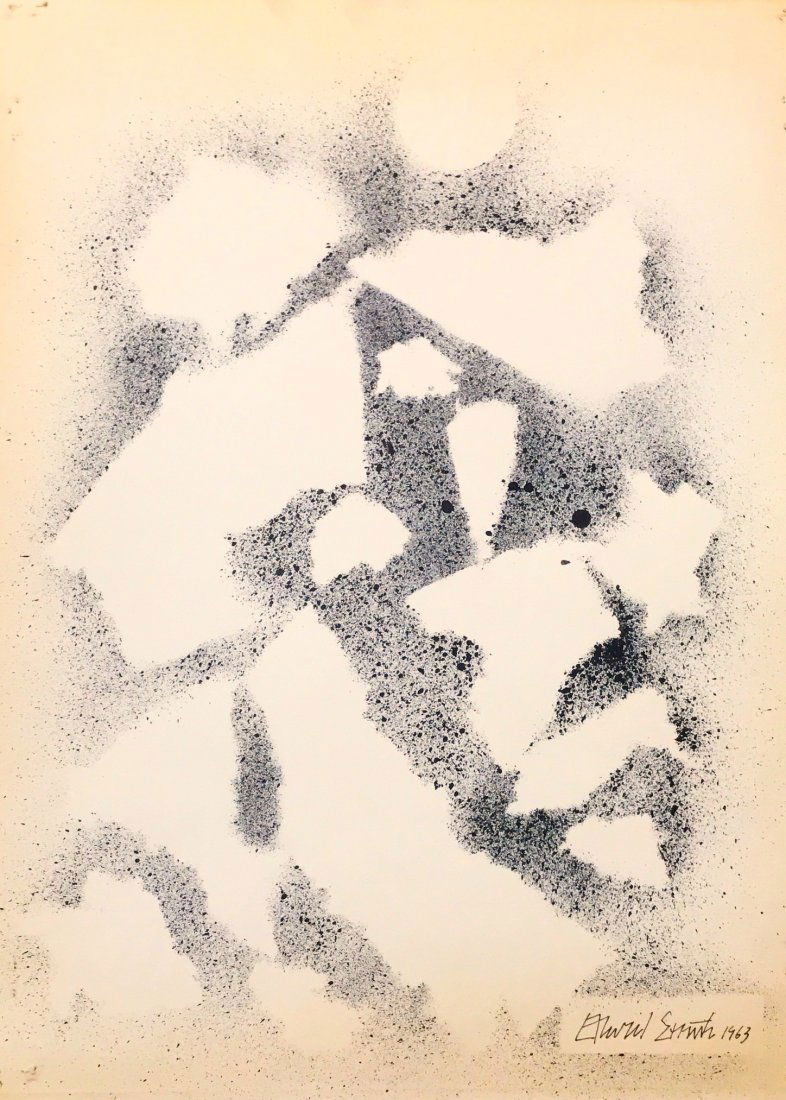 DAVID SMITH, Spray paint (enamel) on cardboard: DAVID SMITH (1906-1965) Title: Untitled, Medium: Spray Paint (enamel) on cardboard, Date: 1963, Size: 18.50 x 12.50 in. (Attrib.). Was an early Abstract Expressionist sculptor who welded steel into la