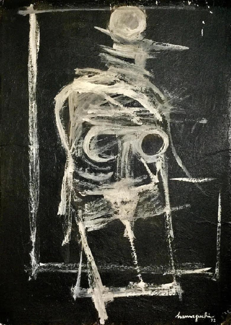 YOZO HAMAGUCHI, Oil on board: YOZO HAMAGUCHI (1909-2000) Title: Untitled, Medium: Oil on board, Date: 1972, Size: 16 x 12 in. (Attrib.) Hamaguchi studied sculpture at the Tokyo Art School in 1927, but left his studies in 1930 to g