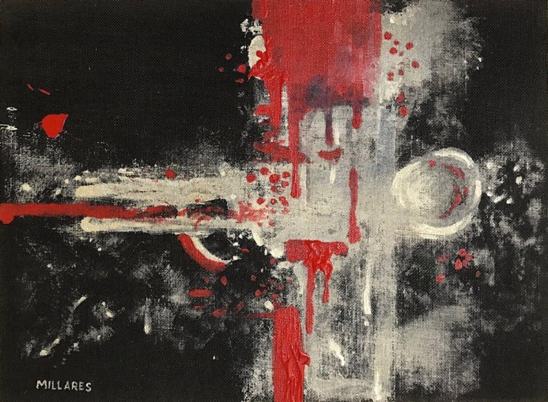 MANOLO MILLARES, Mixed media on canvas panel,: MANOLO MILLARES (1926-1972) Title: Untitled, Medium: Mixed media on canvas panel, Date: c. 1963, Size: 12 x 16.25 in. (Attrib.) Was a Spanish abstract painter and member of the avant-garde group El Pa