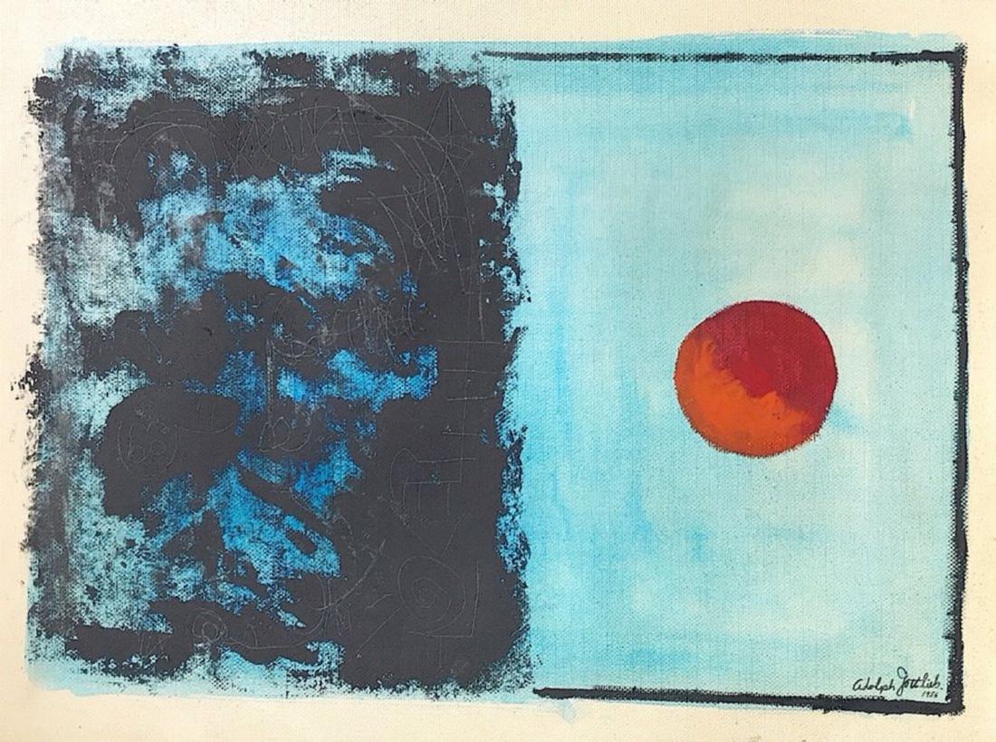 ADOLPH GOTTLIEB, Mixed media on canvas: ADOLPH GOTTLIEB (1903-1974) Title: Untitled, Medium: Mixed media on canvas, Date: 1956, Size: 12 x 16 in. (Attrib. AC). Was a prominent American painter and member of the first generation of Abstract 