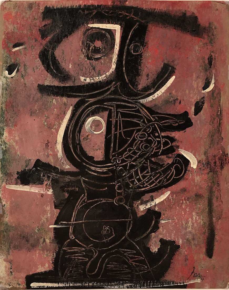 ROBERT MOTHERWELL, Mixed Media on Cardboard: ROBERT MOTHERWELL (1915-1991) Title: Untitled, Medium: Mixed Media on Cardboard, Size: 20 x 16 in, Date: 1977. (Attrib.) Was an American artist and seminal Abstract Expressionist painter. Influenced b