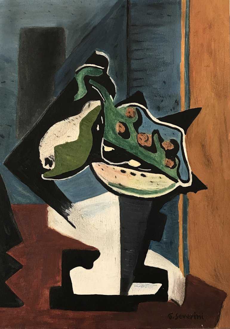 GINO SEVERINI, Gouache on Cardboard: GINO SEVERINI (1883-1966) Title: Untitled (Still Life), Medium: Gouache on Cardboard, Size: 11.50 x 8.25 in, Date: c. 1955-65. (Attrib.) Was an Italian painter best known for his role as an integral m