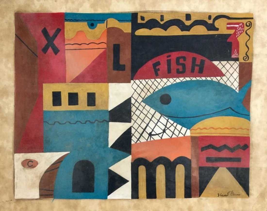 STUART DAVIS, Tempera on Board: STUART DAVIS (1892-1964) Title: Untitled, Medium: Tempera on Board, Date: ca 1960, Size: 19 x 25 in. (Attrib.) Was an American Modernist painter best known for his brilliantly colored geometric abstra