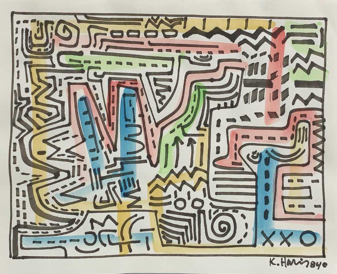 KEITH HARING, Gouache on Paper: KEITH HARING (American, 1958-1990) Title: Untitled, Medium: Gouache on Paper, Size: 11 x 14 in, Date: 1984. (Attrib.) Was an American artist and social activist known for his illustrative depictions o
