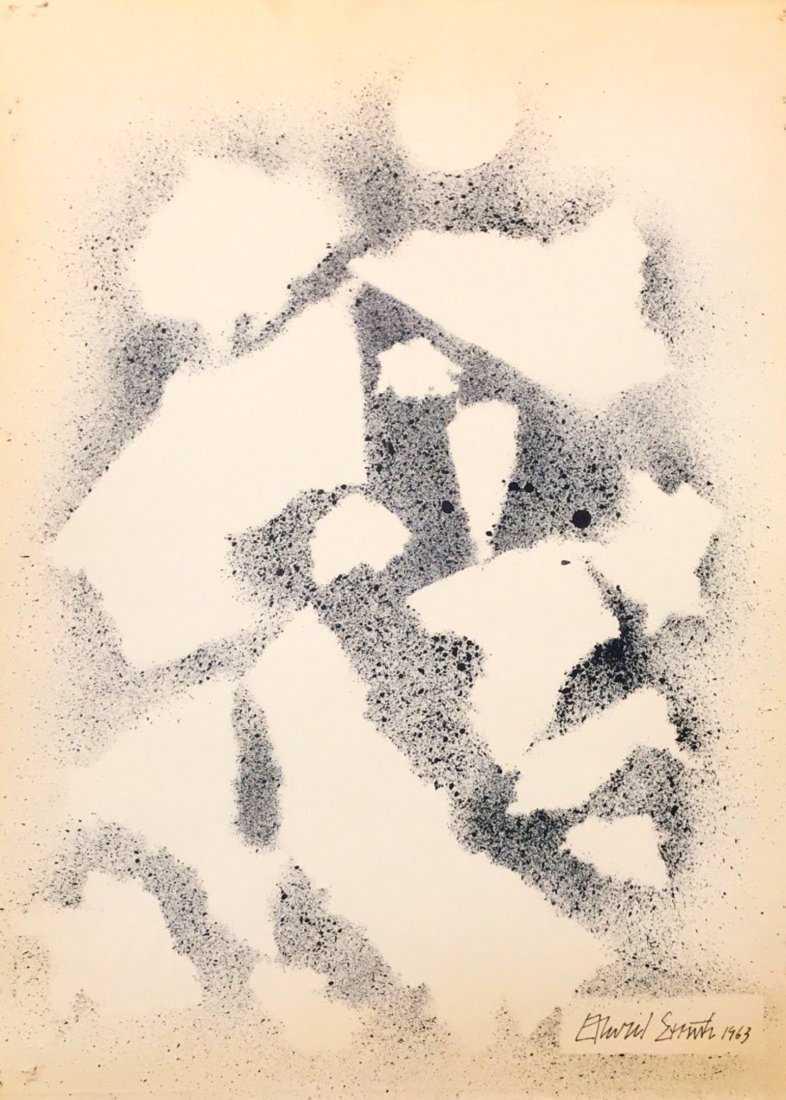 DAVID SMITH, Spray Paint (enamel) on Cardboard: DAVID SMITH (1906-1965) Title: Untitled, Medium: Spray Paint (enamel) on Cardboard, Date: 1963, Size: 18.50 x 12.50 in. (Attrib.) Was an early Abstract Expressionist sculptor who welded steel into lar