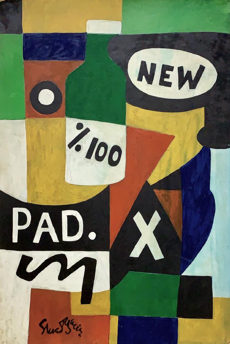STUART DAVIS, Tempera on Board: STUART DAVIS (1892-1964) Title: Untitled, Medium: Tempera on Board, Date: c. 1955-60, Size: 19 x 13 in. Private Collection. C. of Attrib. Was an American Modernist painter best known for his brilliant