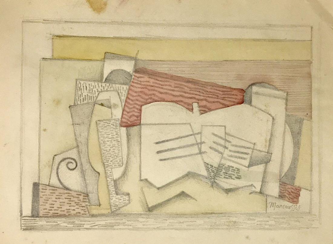 LOUIS MARCOUSSIS, Mixed Media on Paper: LOUIS MARCOUSSIS (1883-1941) Titled: Abstract composition, Medium: Mixed Media on Paper, Size: 8.75 x 11.75 in, Date: c. 1920-30. C. of Attrib. Was a painter and engraver of Polish origin who lived in